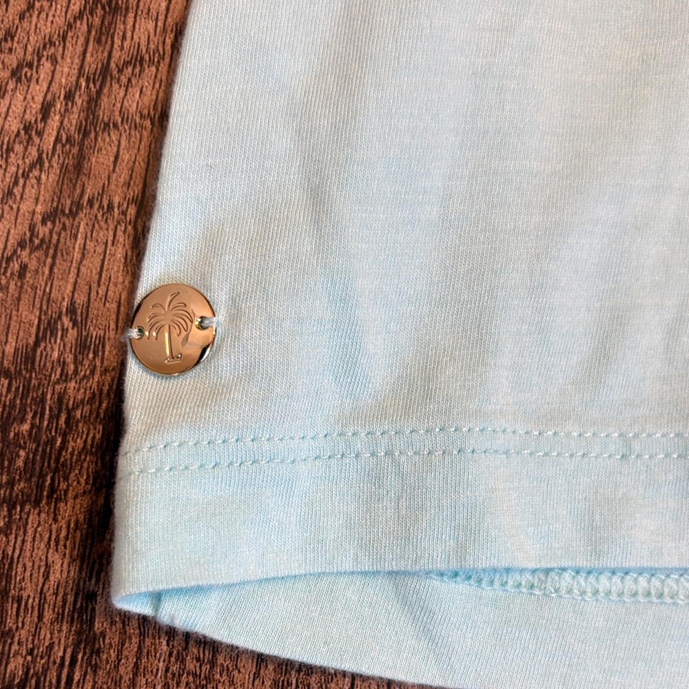 Lilly Pulitzer Light Blue Aqua Off-Shoulder Blouse Ruffle Cold Shoulder Modal - Picture 3 of 5